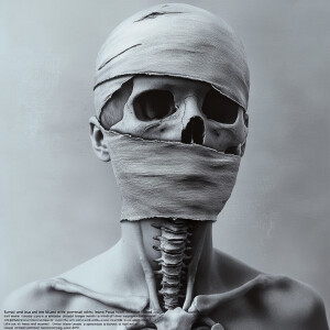 "Surreal and bizarre black and white portrait titled 'The Inner...