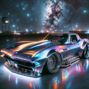 Heavily modified lowrider Corvette,  shimmering color changing m...