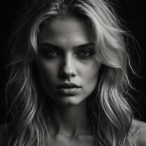 Portrait of a woman, blonde, black and white, noir style, high d...