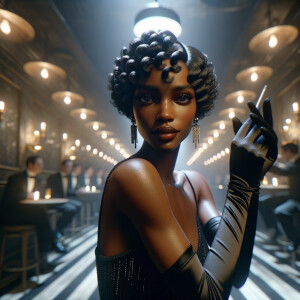 realistic painting of a 1920 s short - haired flapper African-Am...
