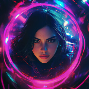 A captivating, ultra-realistic cyberpunk female protagonist with...