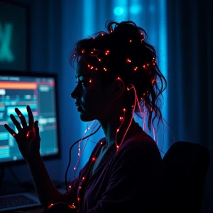 In the dimly lit room, a captivating nocturnal mind upload unfol...