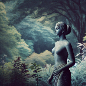 A nude woman standing outside admirably