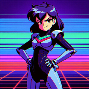 1990s anime screencap, girl a plugsuit, standing with hands on h...