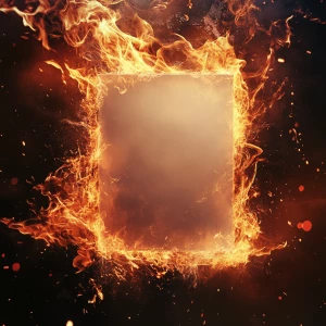 A blank event poster surrounded by fire