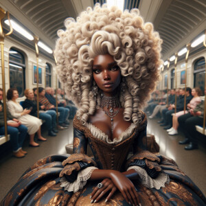 "Beautiful Rococo light skin African-American Princess sitting o...
