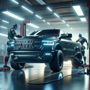 Dodge RAM Performance, dark black, in the workshop with terminat...