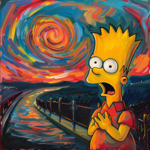 Illustrate Bart Simpson depicted in a classical impressionist la...