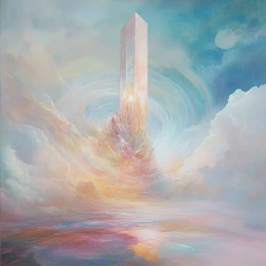 A dreamlike world of swirling pastel hues stretches across the c...