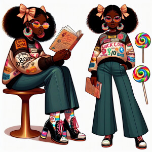 A illustration of a melanin brown skin girl reading a book enjoy...