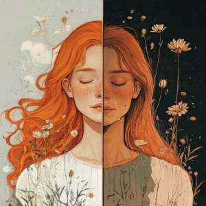 An illustration of a woman with ginger hair, representing dual p...