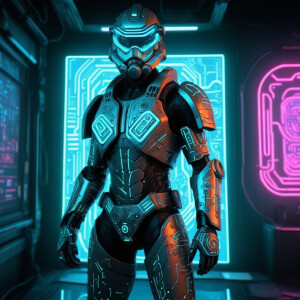 In the hazy glow of neon lights, a retro-futuristic galactic dig...