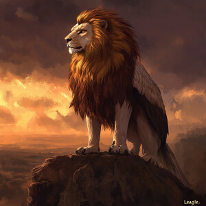 Design a majestic and powerful hybrid creature that combines the...