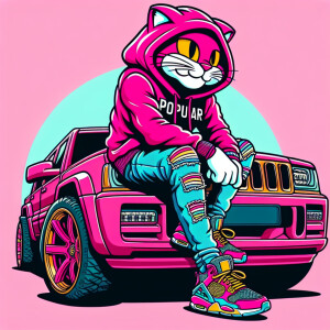 Create a colorful/psyscadelic character of pink panther wearing...