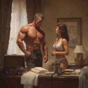 Hy0errealistic art,realism.a muscular Russian man in his beach h...