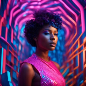 3D image fluorescent image of a beautiful African American woman...