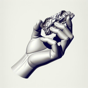 A very simple image of hand held out in front holding a burnt pi...