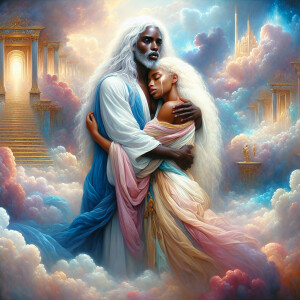 An oil painting depicting a light-skinned African-American Jesus...
