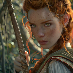 Photo realistic image. High resolution. Light ginger hair female...