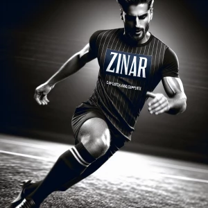Create an advertisement featuring a male soccer  player in  a gr...