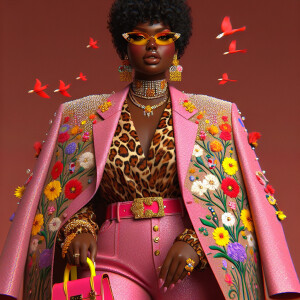 A hyper-realistic image of a plus-size melanin-rich dark skin Af...