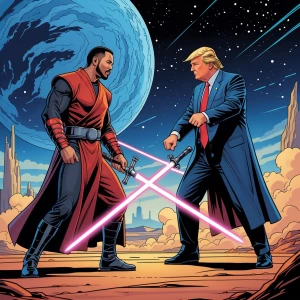 Comic book-style Star Wars-inspired duel between Elon Musk and D...