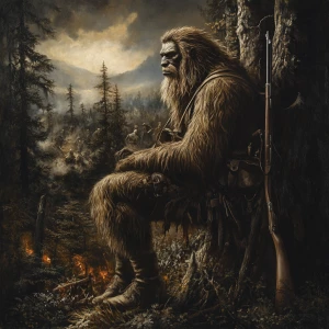A humanoid looking hair covered sasquatch watching the American...