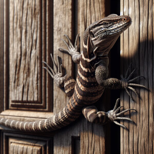A full body portrait of a lizard on a doorway, highly detailed,...