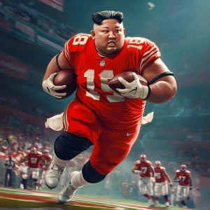 Kim Jong Un  NFL player, picture in action, in GTA art style