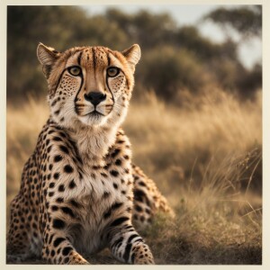 A cheetah staring straight at the camera with a crown on its hea...