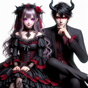 A girl named lilith with elegant gothic lolita dress sit beside...