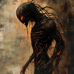 In actionism art style A dramatic alien hybrid in the spirit of...