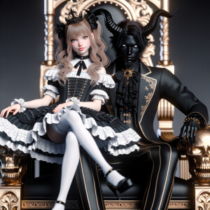 A beautiful girl named lilith with gothic lolita dress sit on th...