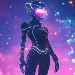 Create a 2.5D illustration of a female alien character set again...