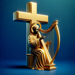 make 3-D realistic gold cross, African-American, Jesus, playing...