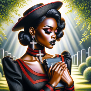 An airbrush oil painting captures an African American woman in a...