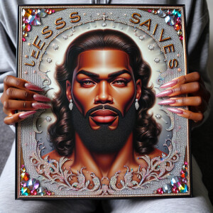 A 3D realistic artwork featuring the phrase 'Jesus Saves' adorne...