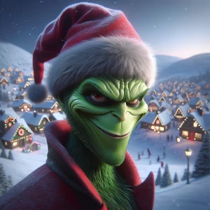 "Create a mischievous, festive character resembling the Grinch f...