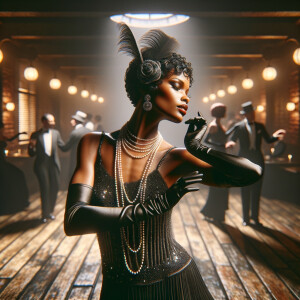 realistic painting of a 1920 s short - haired flapper African-Am...