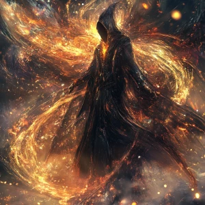A luminously ethereal elysian warlock, exuding an aura of myster...