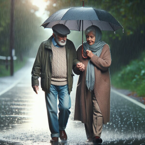 Grandparents are on the road with rain