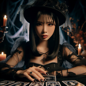 An Asian woman of medium build with long black hair and straight...