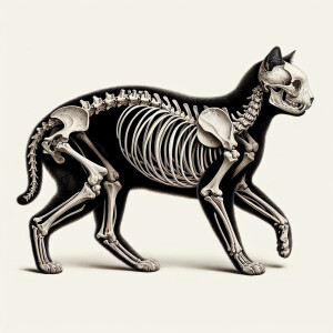 A drawing of a cat as a skeleton