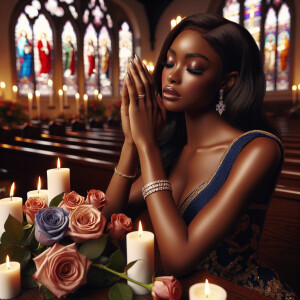 Create a serene Valentine's Day scene set in a church, featuring...
