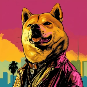 MEME DOGE in GTA art style, , in the style of a Grand Theft Aut...