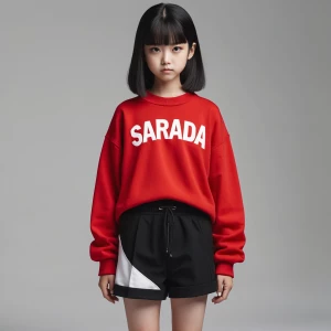 A girl looks like Sarada in boruto,  wearing a red sweater with...