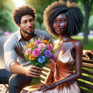 A photorealistic scene captures a young African American couple...