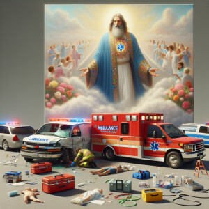 Create a realistic 3D oil painting depicting a scene of emergenc...