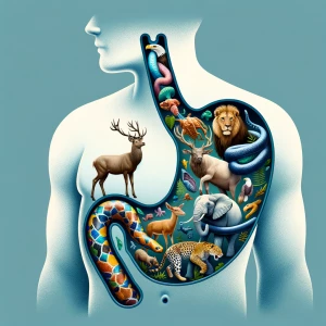 Create an illustration of a human stomach depicted in a transpar...