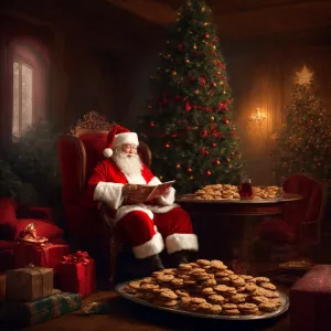 impasto oil painting of a smiling Santa sitting in a big puffy c...